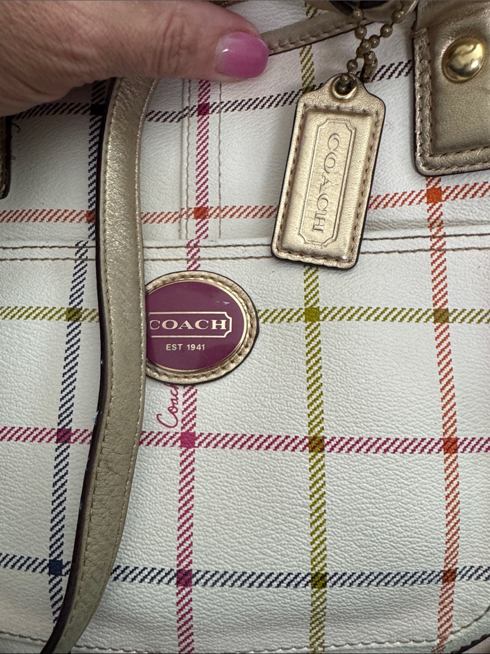 Coach Tatersal Tote with Gold Trim and Multicolor Stripes - Picture 9 of 9